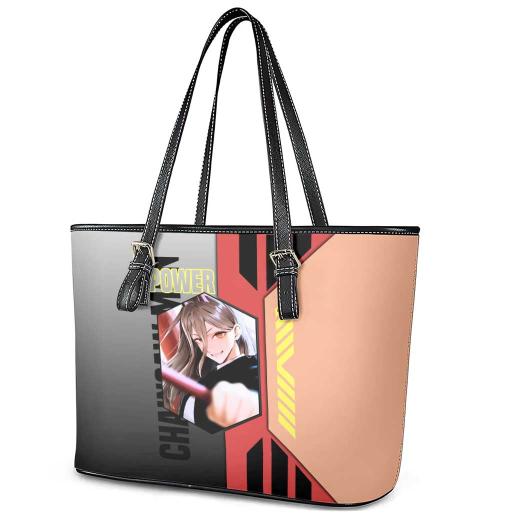 Power from Chainsaw Man Leather Tote Bag with Cat in Hand and Stylish Pose Design - The Mazicc