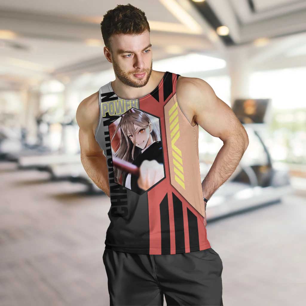 Power from Chainsaw Man Men Tank Top with Cat in Hand and Stylish Pose Design - The Mazicc