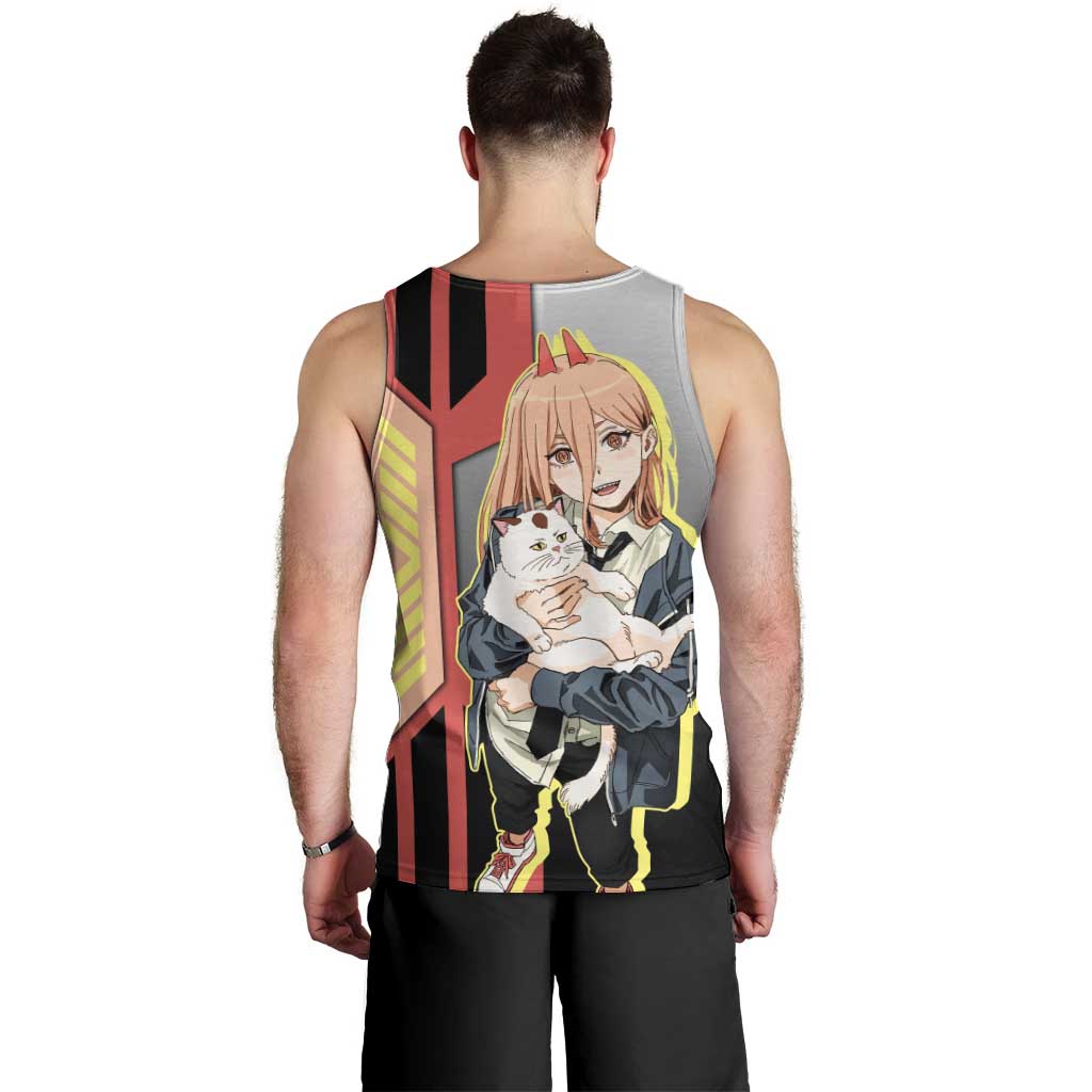 Power from Chainsaw Man Men Tank Top with Cat in Hand and Stylish Pose Design - The Mazicc