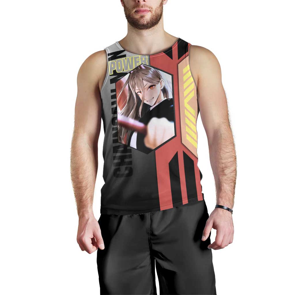 Power from Chainsaw Man Men Tank Top with Cat in Hand and Stylish Pose Design - The Mazicc