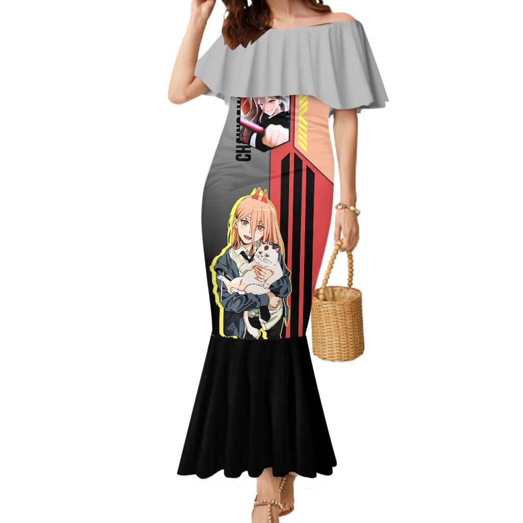 Power from Chainsaw Man Mermaid Dress with Cat in Hand and Stylish Pose Design - The Mazicc