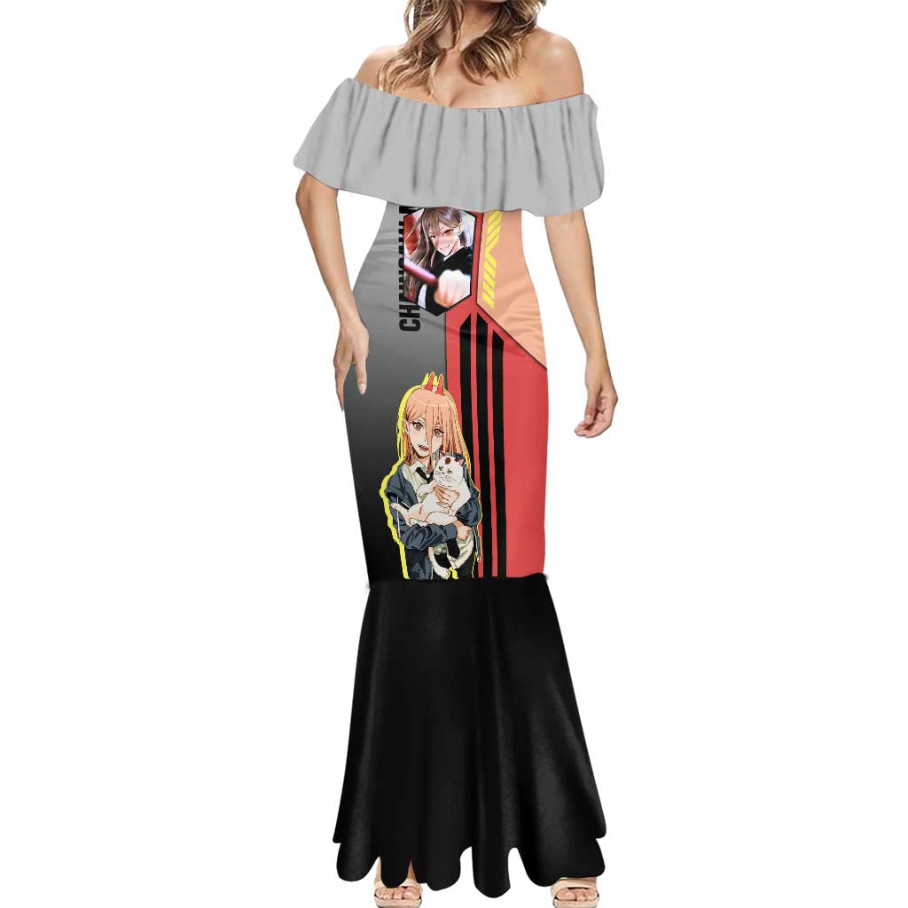 Power from Chainsaw Man Mermaid Dress with Cat in Hand and Stylish Pose Design - The Mazicc