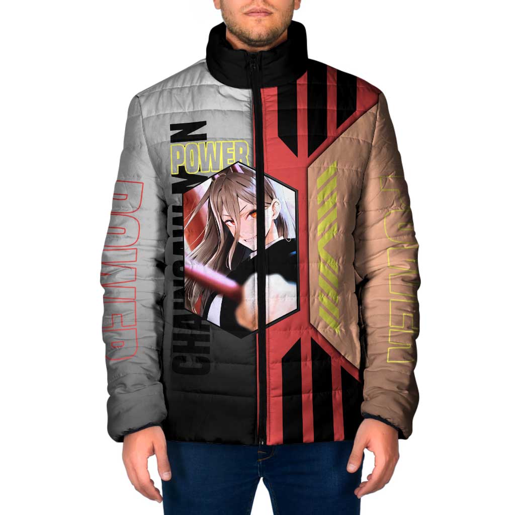 Power from Chainsaw Man Padded Jacket with Cat in Hand and Stylish Pose Design - The Mazicc