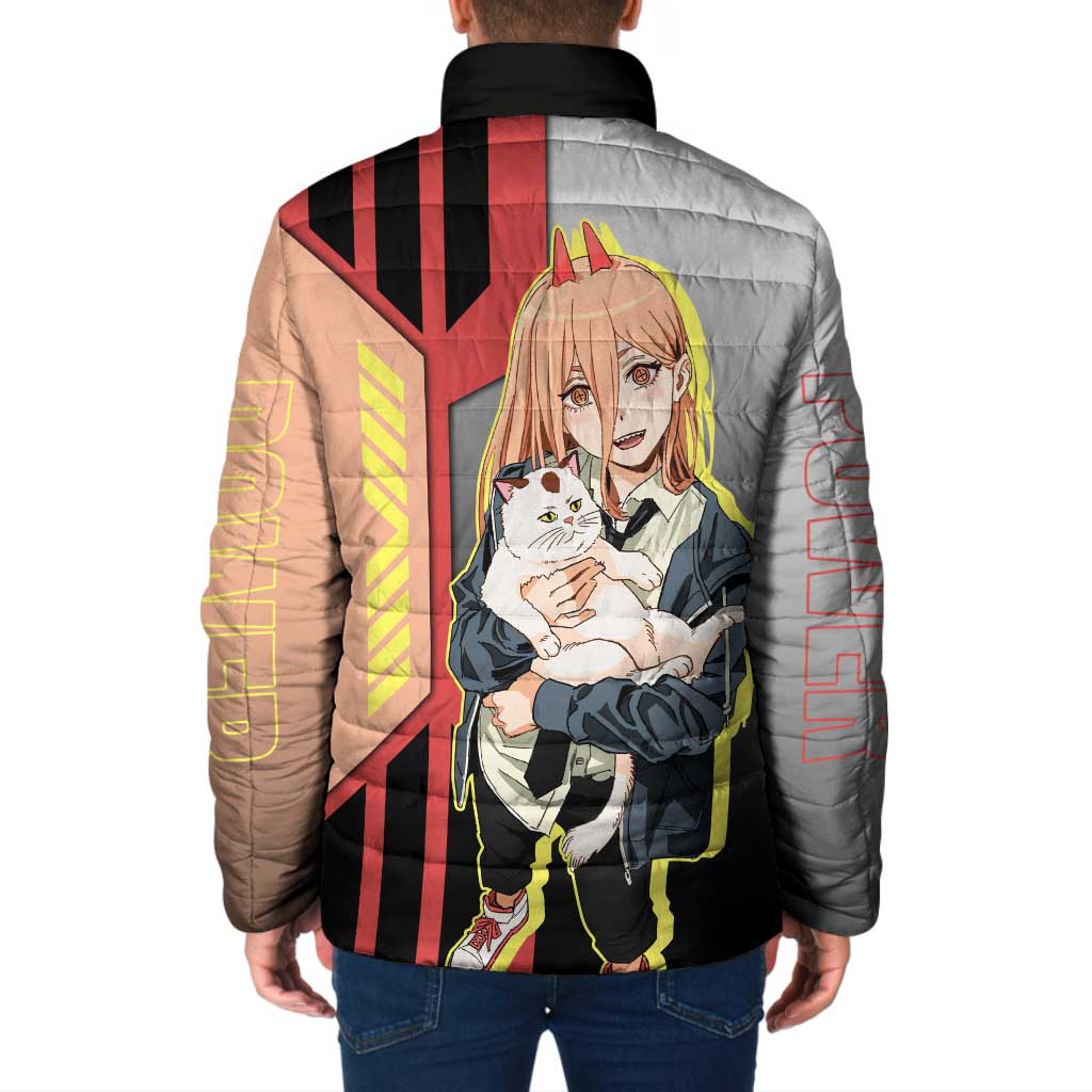 Power from Chainsaw Man Padded Jacket with Cat in Hand and Stylish Pose Design - The Mazicc