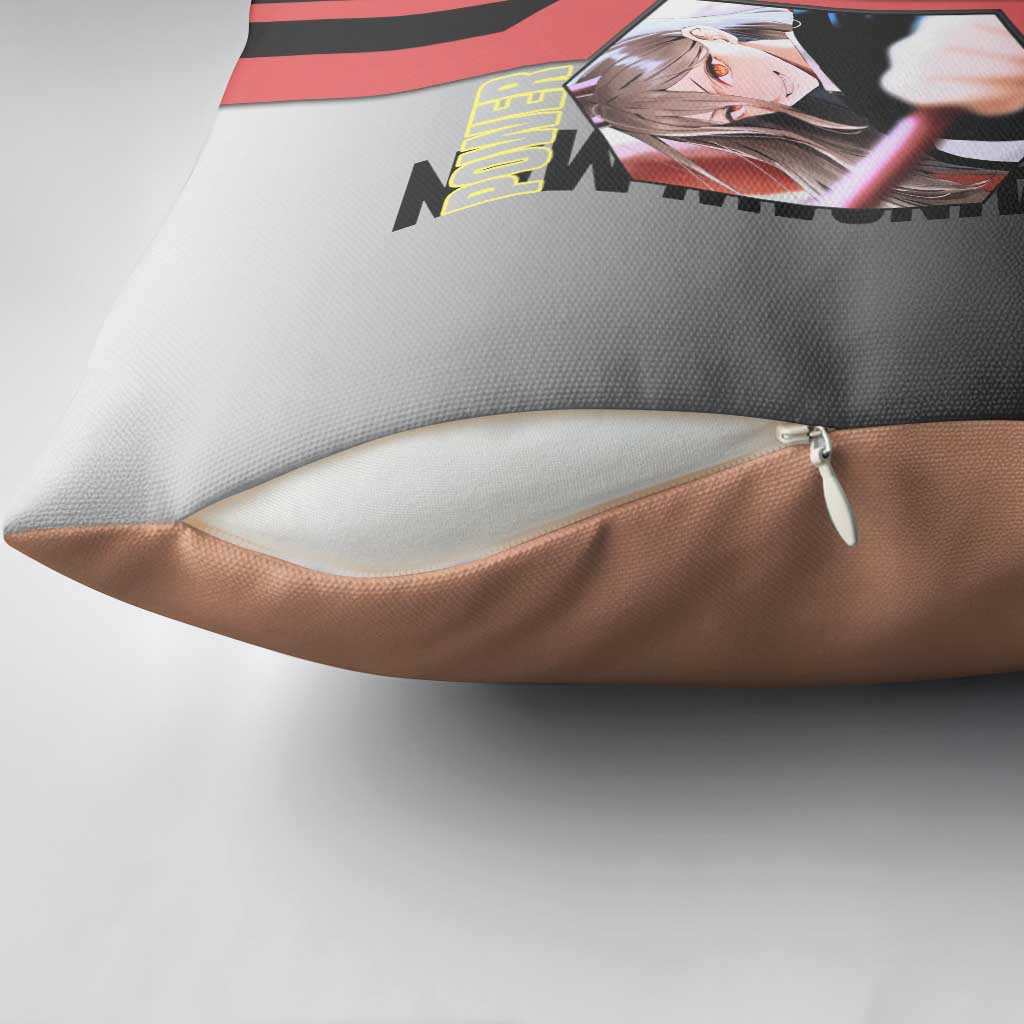 Power from Chainsaw Man Pillow Cover with Cat in Hand and Stylish Pose Design - The Mazicc