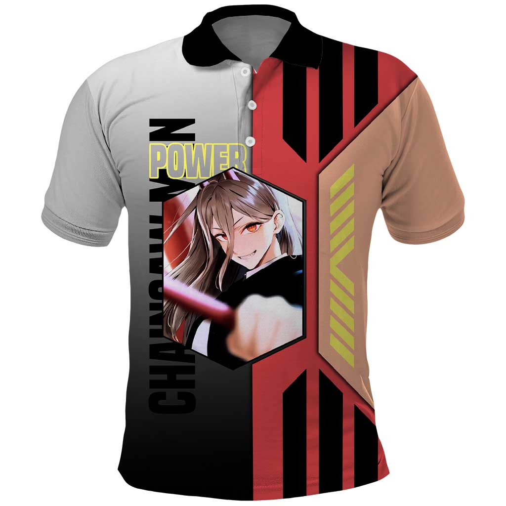 Power from Chainsaw Man Polo Shirt with Cat in Hand and Stylish Pose Design - The Mazicc