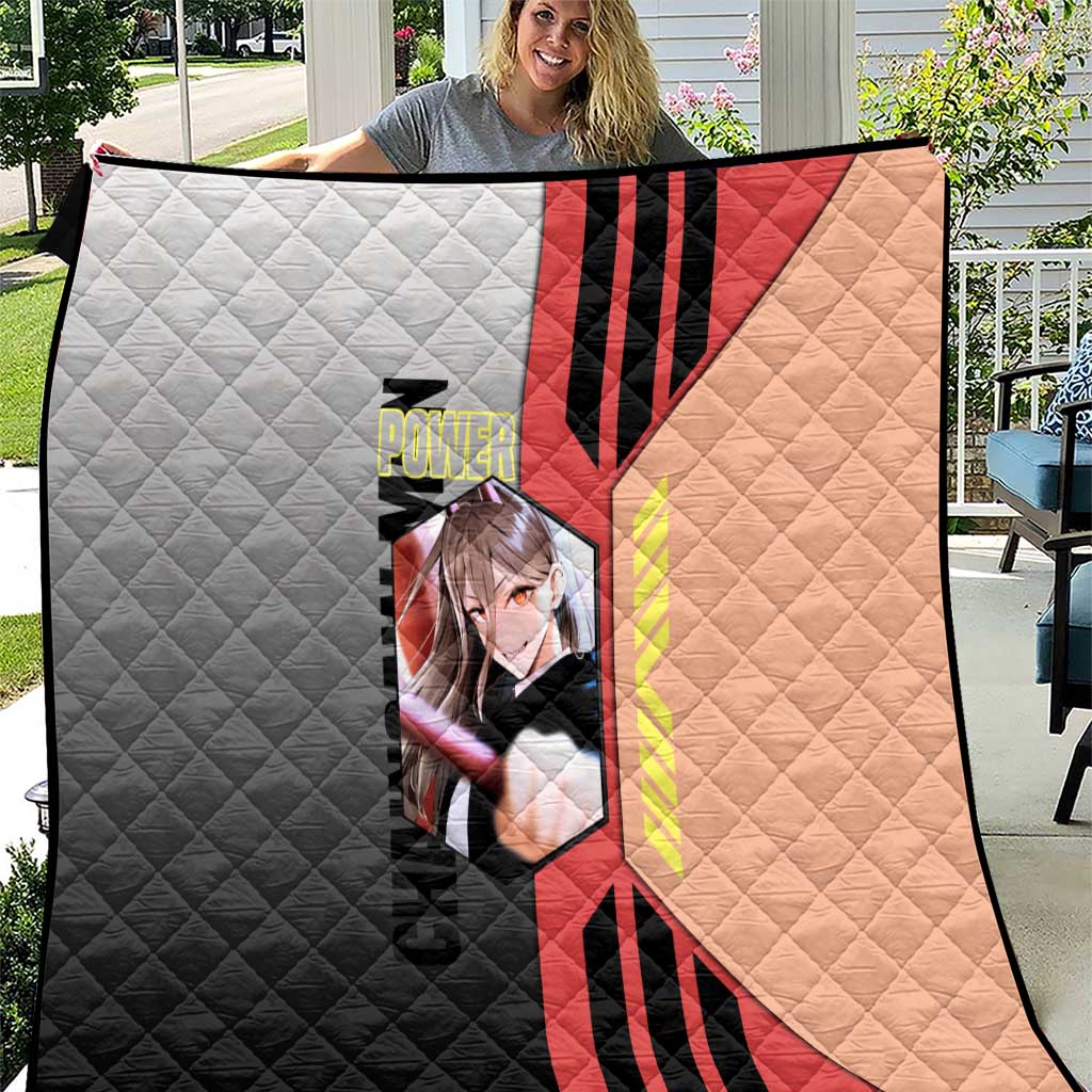 Power from Chainsaw Man Quilt with Cat in Hand and Stylish Pose Design - The Mazicc