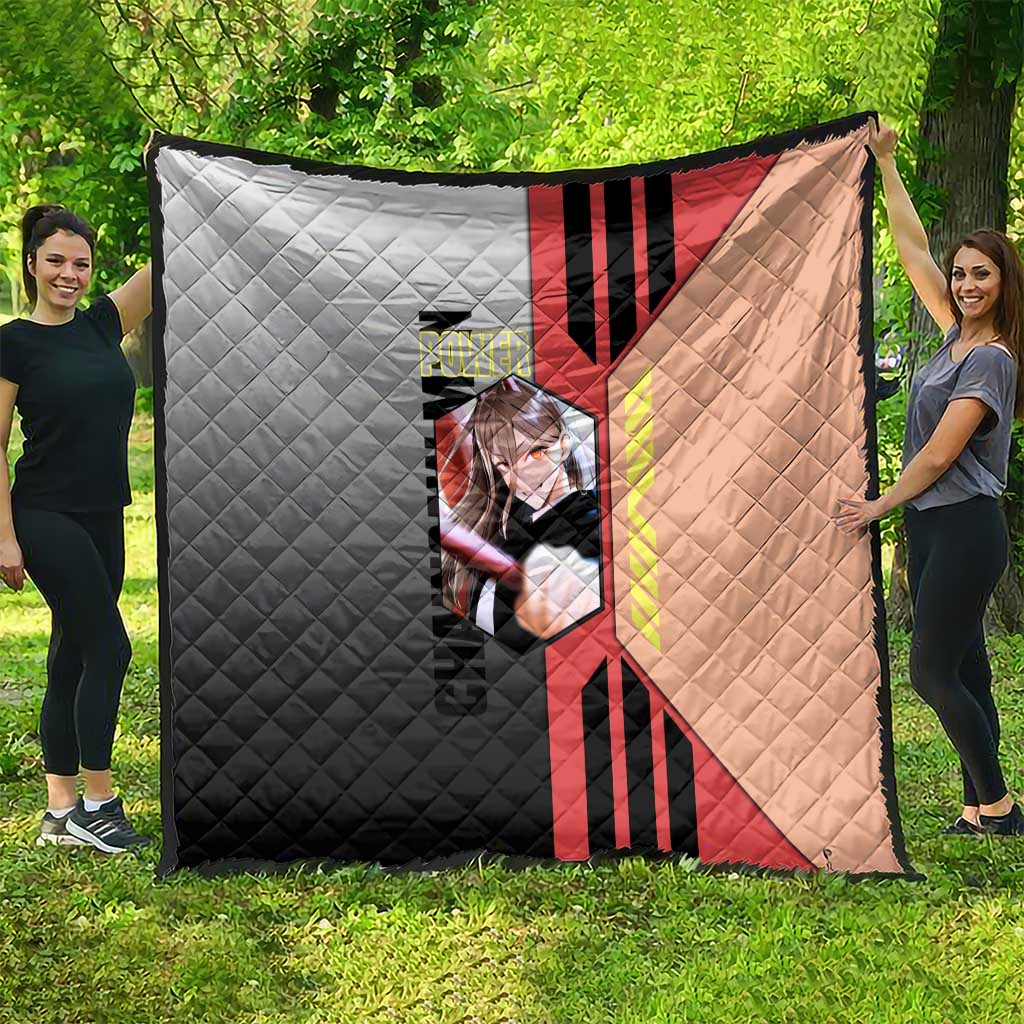 Power from Chainsaw Man Quilt with Cat in Hand and Stylish Pose Design - The Mazicc