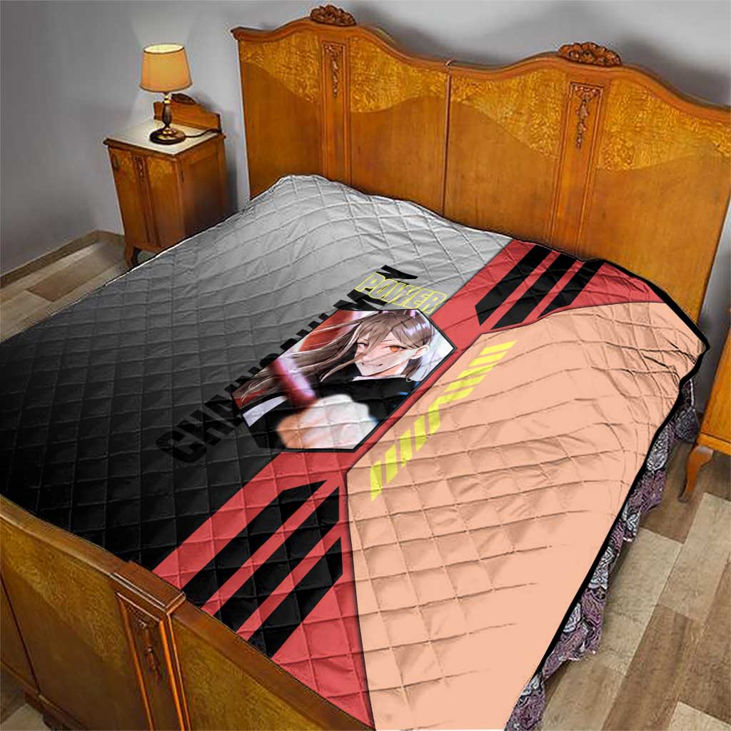 Power from Chainsaw Man Quilt with Cat in Hand and Stylish Pose Design - The Mazicc
