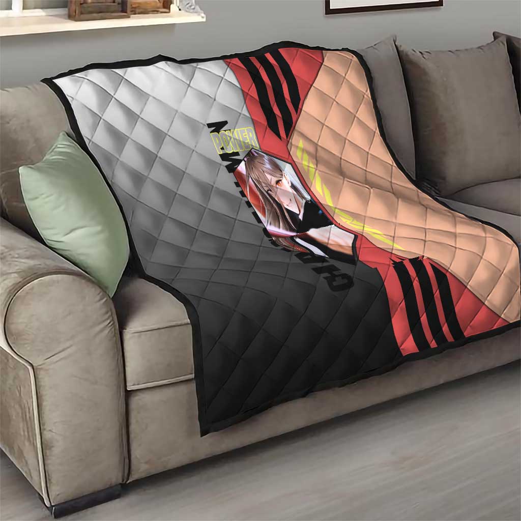 Power from Chainsaw Man Quilt with Cat in Hand and Stylish Pose Design - The Mazicc