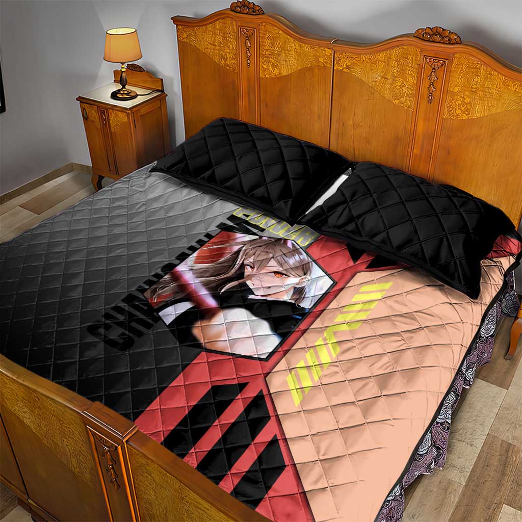 Power from Chainsaw Man Quilt Bed Set with Cat in Hand and Stylish Pose Design - The Mazicc