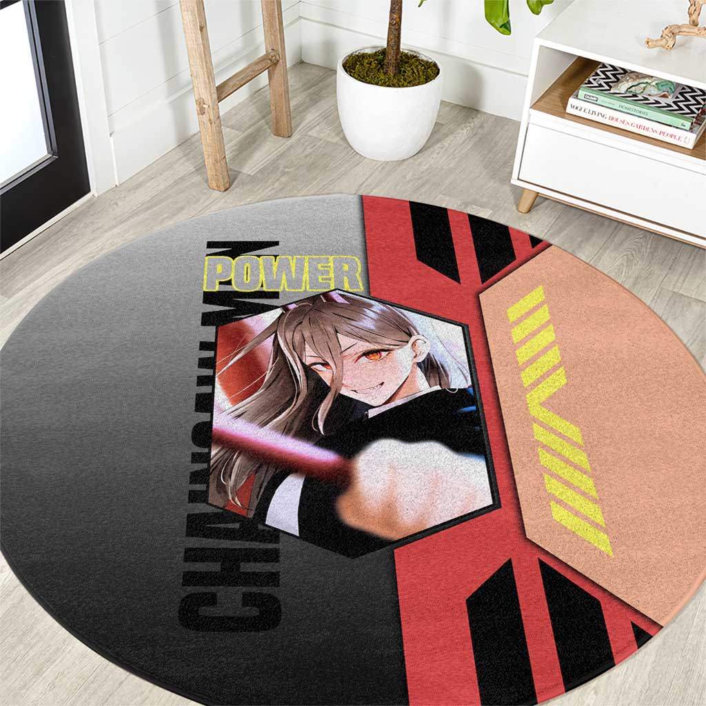 Power from Chainsaw Man Round Carpet with Cat in Hand and Stylish Pose Design - The Mazicc