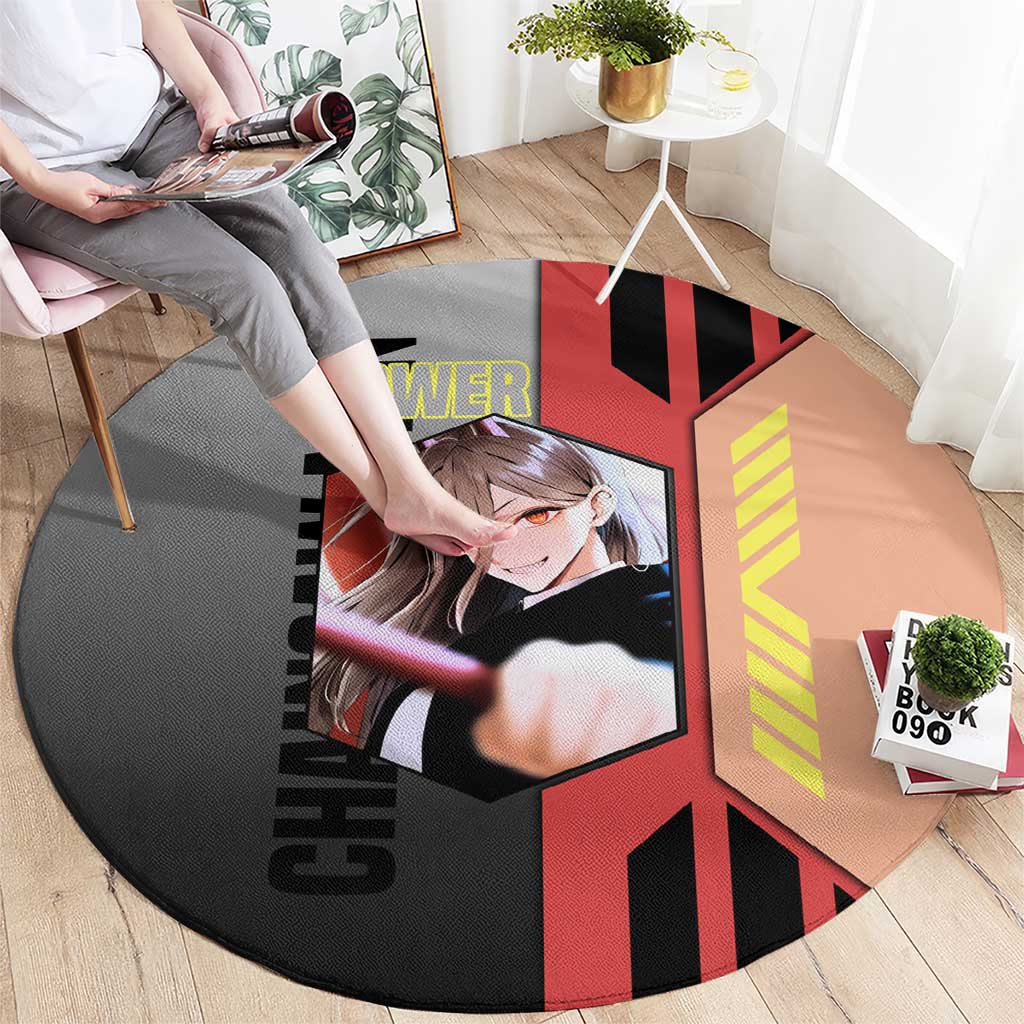 Power from Chainsaw Man Round Carpet with Cat in Hand and Stylish Pose Design - The Mazicc