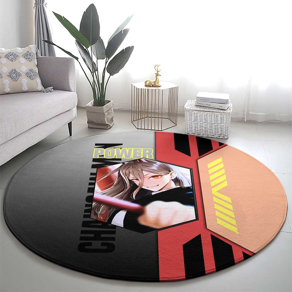 Power from Chainsaw Man Round Carpet with Cat in Hand and Stylish Pose Design - The Mazicc