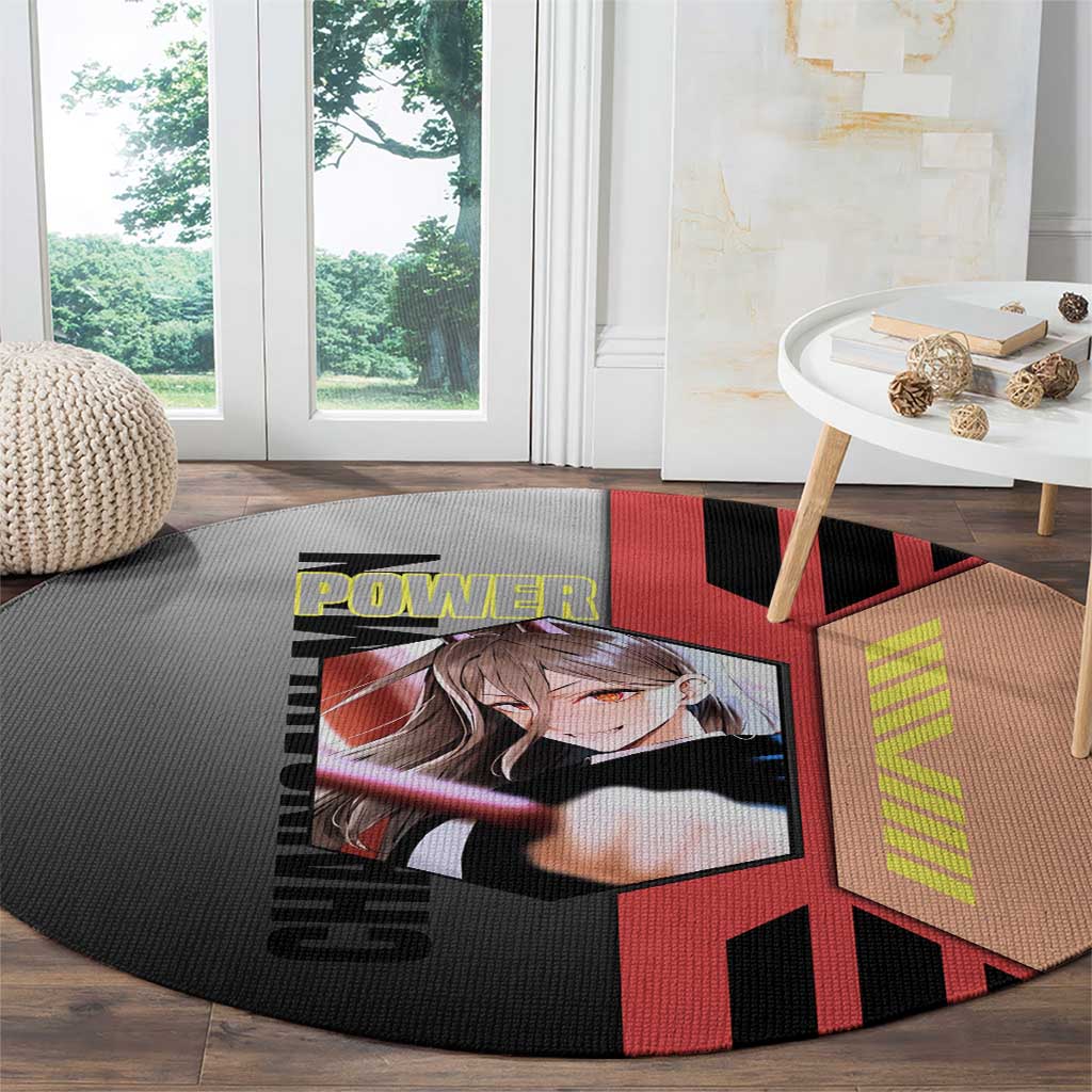 Power from Chainsaw Man Round Carpet with Cat in Hand and Stylish Pose Design - The Mazicc