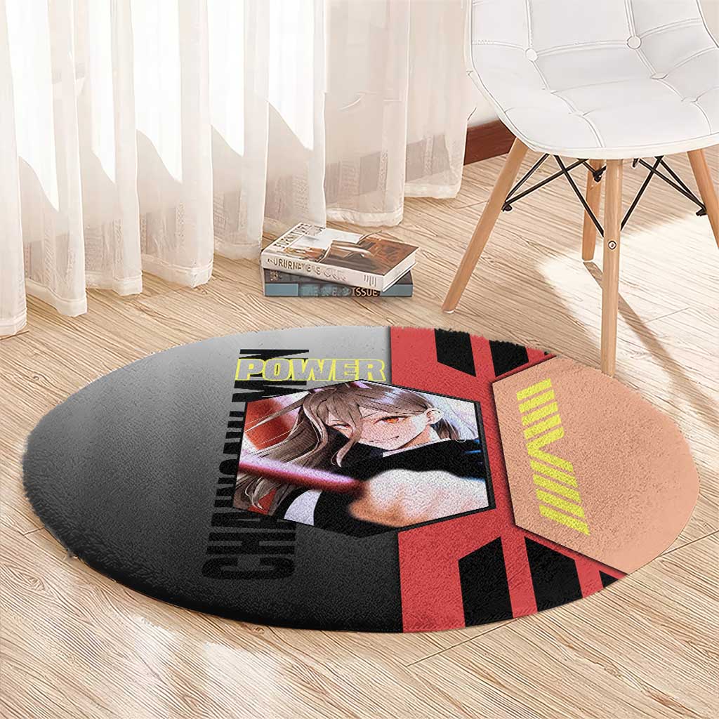 Power from Chainsaw Man Round Carpet with Cat in Hand and Stylish Pose Design - The Mazicc