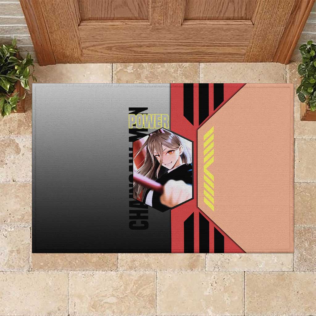 Power from Chainsaw Man Rubber Doormat with Cat in Hand and Stylish Pose Design - The Mazicc