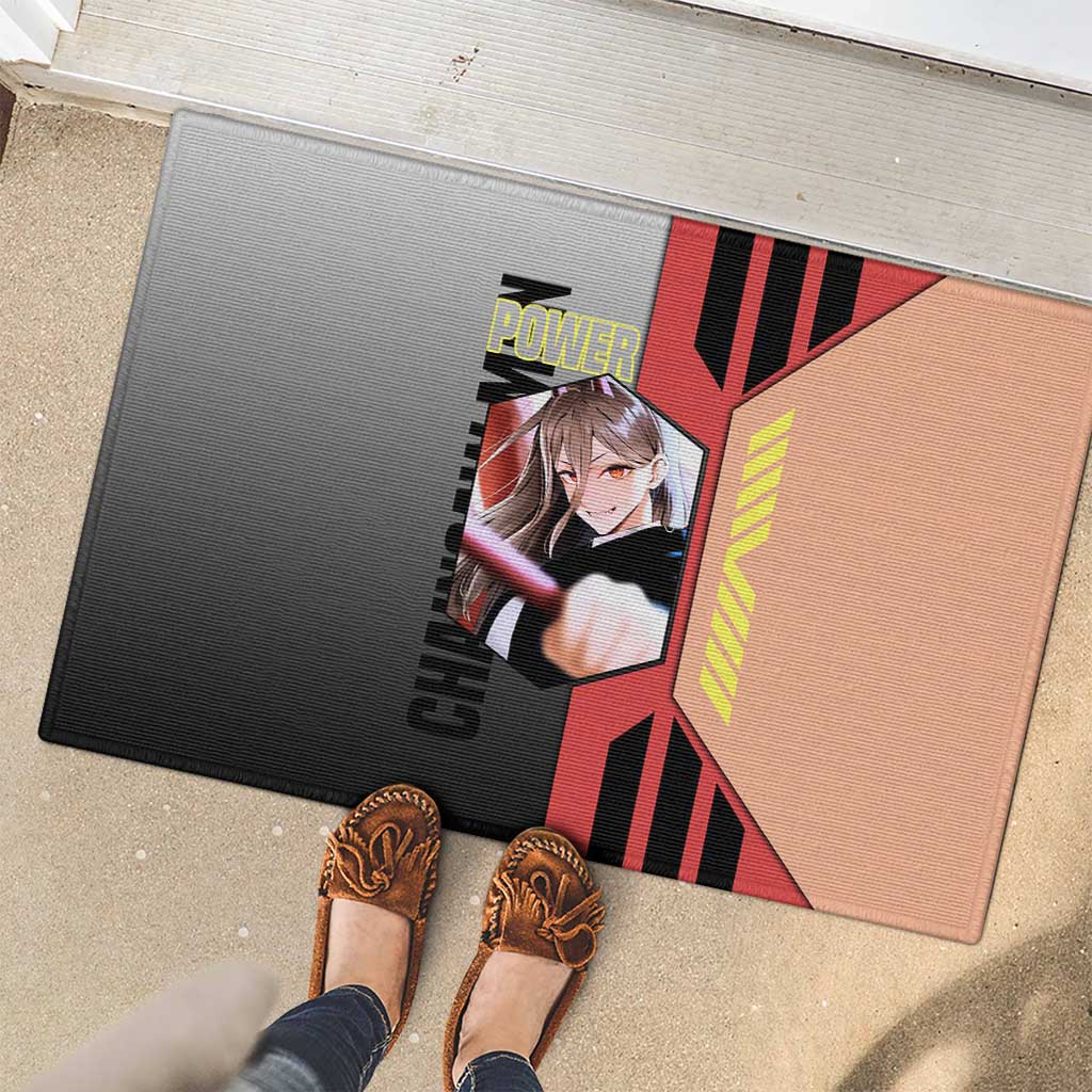 Power from Chainsaw Man Rubber Doormat with Cat in Hand and Stylish Pose Design - The Mazicc