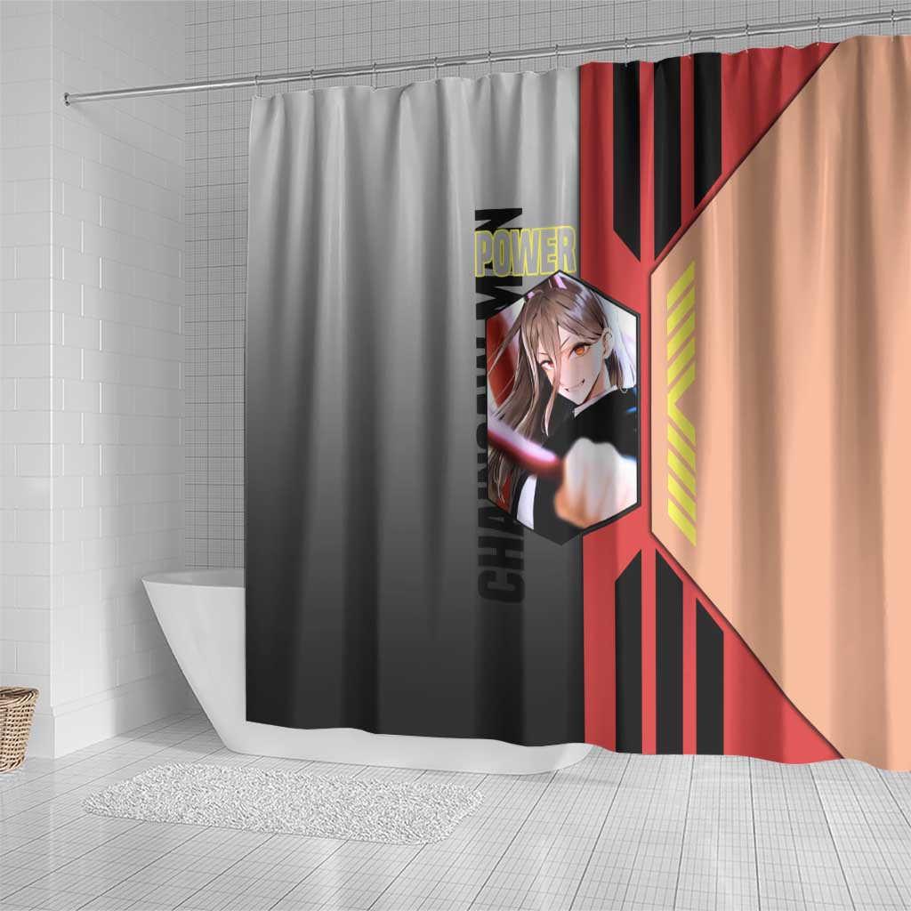 Power from Chainsaw Man Shower Curtain with Cat in Hand and Stylish Pose Design - The Mazicc