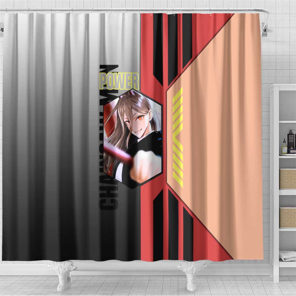 Power from Chainsaw Man Shower Curtain with Cat in Hand and Stylish Pose Design - The Mazicc