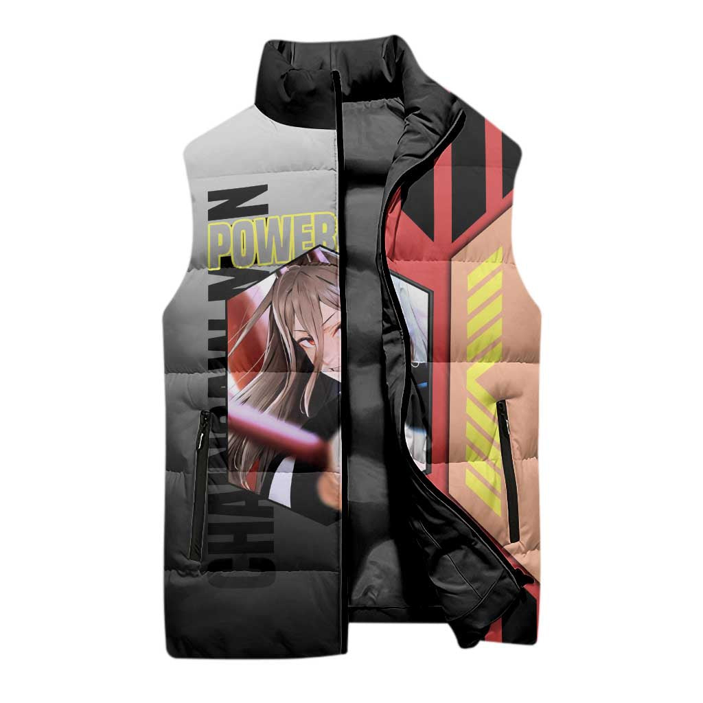 Power from Chainsaw Man Sleeveless Puffer Jacket with Cat in Hand and Stylish Pose Design - The Mazicc