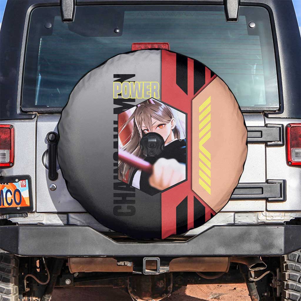 Power from Chainsaw Man Spare Tire Cover with Cat in Hand and Stylish Pose Design - The Mazicc