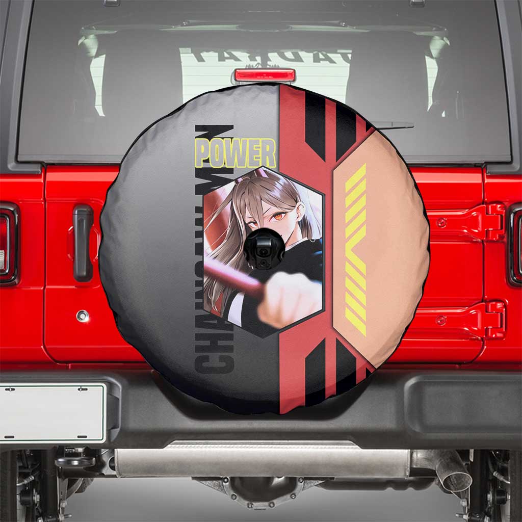 Power from Chainsaw Man Spare Tire Cover with Cat in Hand and Stylish Pose Design - The Mazicc