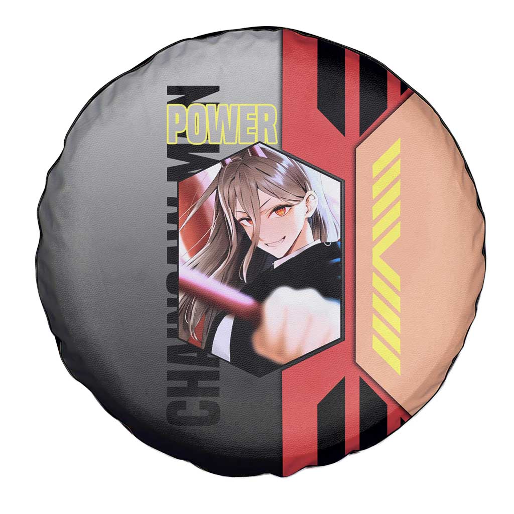Power from Chainsaw Man Spare Tire Cover with Cat in Hand and Stylish Pose Design - The Mazicc
