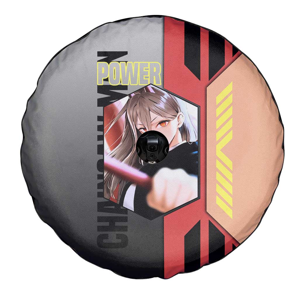 Power from Chainsaw Man Spare Tire Cover with Cat in Hand and Stylish Pose Design - The Mazicc