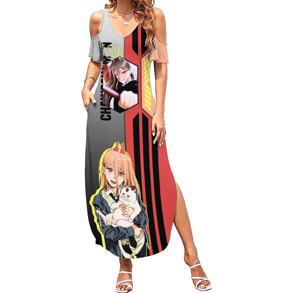 Power from Chainsaw Man Summer Maxi Dress with Cat in Hand and Stylish Pose Design - The Mazicc