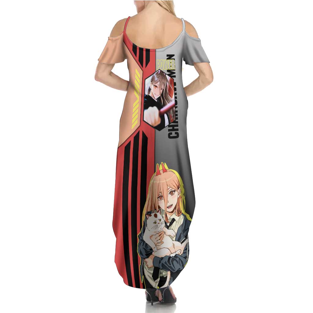 Power from Chainsaw Man Summer Maxi Dress with Cat in Hand and Stylish Pose Design - The Mazicc