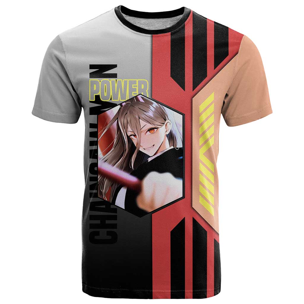 Power from Chainsaw Man T Shirt with Cat in Hand and Stylish Pose Design - The Mazicc