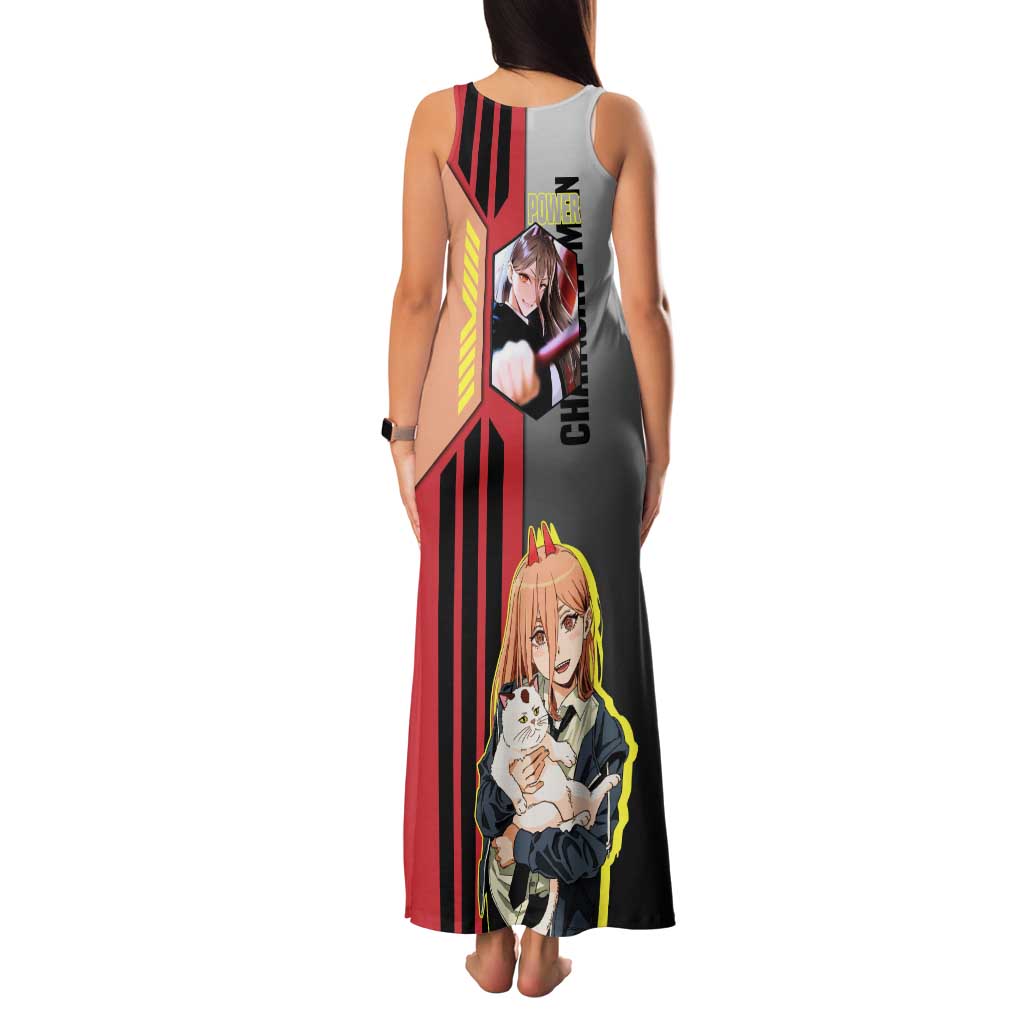 Power from Chainsaw Man Tank Maxi Dress with Cat in Hand and Stylish Pose Design - The Mazicc
