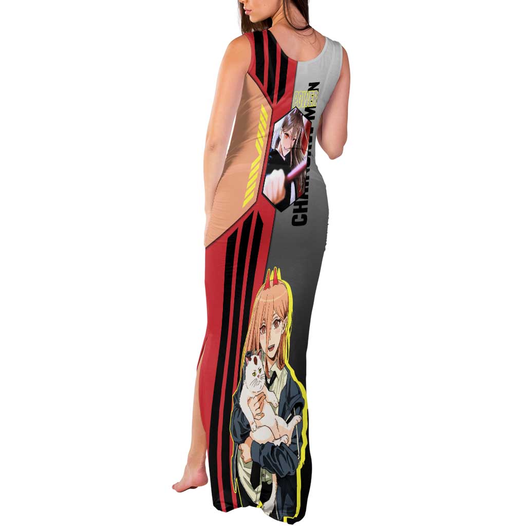 Power from Chainsaw Man Tank Maxi Dress with Cat in Hand and Stylish Pose Design - The Mazicc