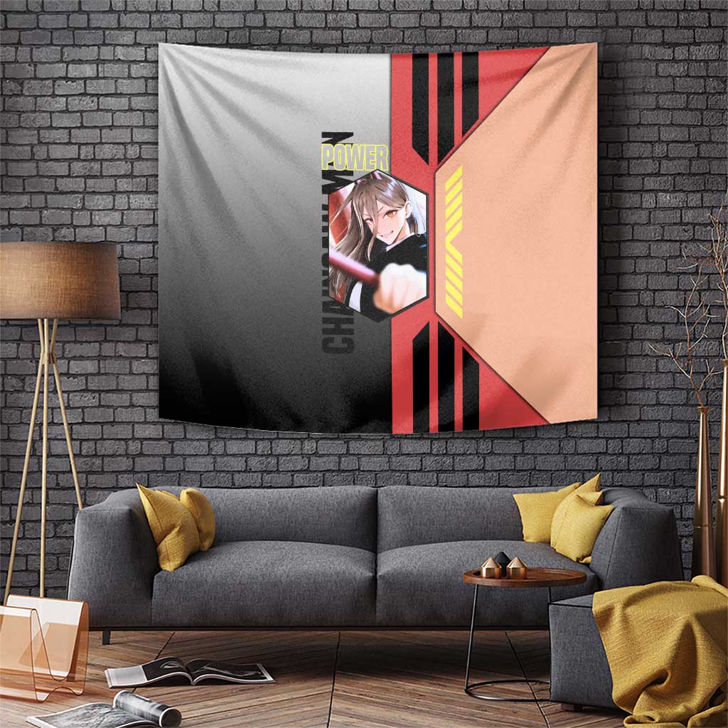 Power from Chainsaw Man Tapestry with Cat in Hand and Stylish Pose Design - The Mazicc