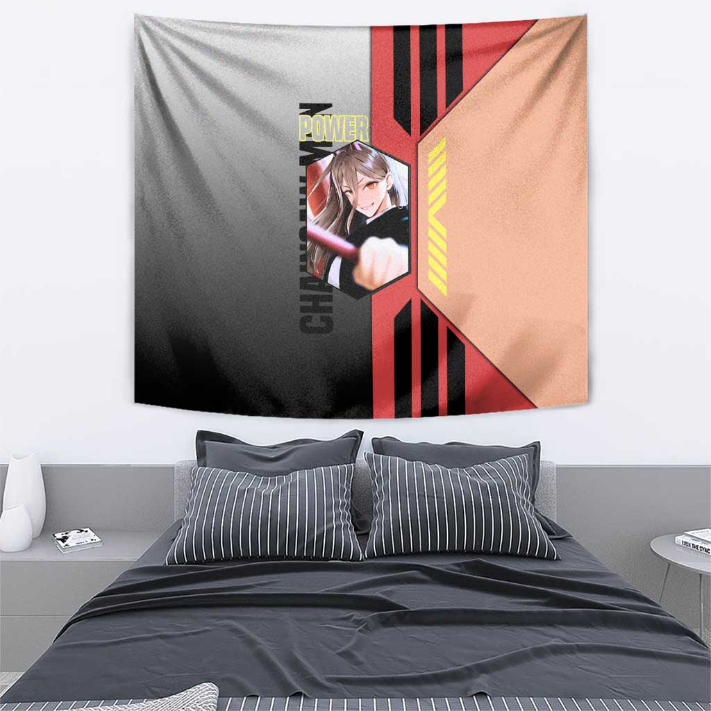 Power from Chainsaw Man Tapestry with Cat in Hand and Stylish Pose Design - The Mazicc