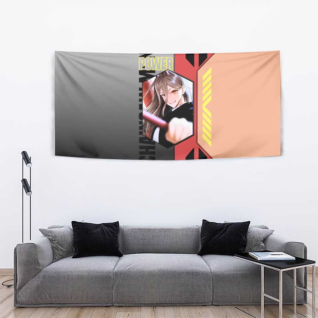 Power from Chainsaw Man Tapestry with Cat in Hand and Stylish Pose Design - The Mazicc