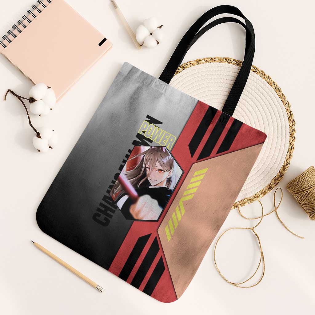 Power from Chainsaw Man Tote Bag with Cat in Hand and Stylish Pose Design - The Mazicc