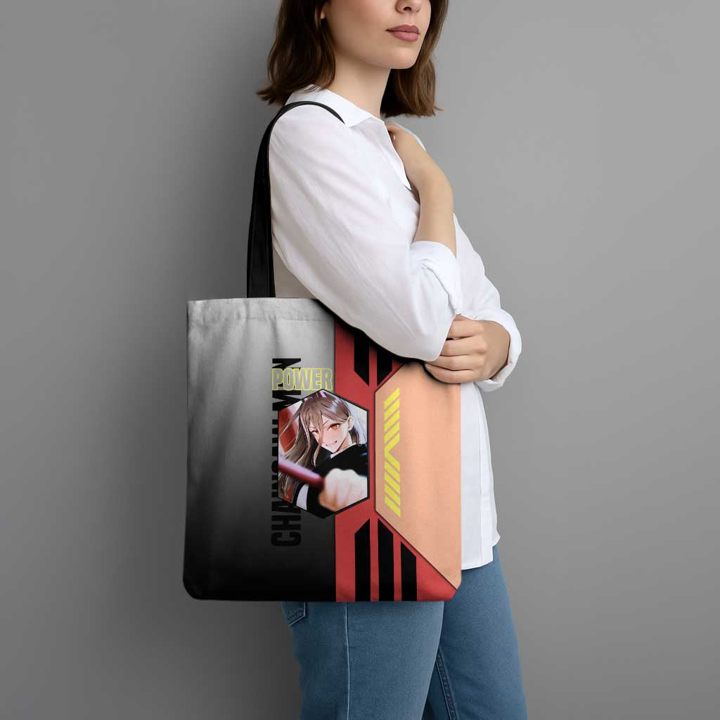 Power from Chainsaw Man Tote Bag with Cat in Hand and Stylish Pose Design - The Mazicc