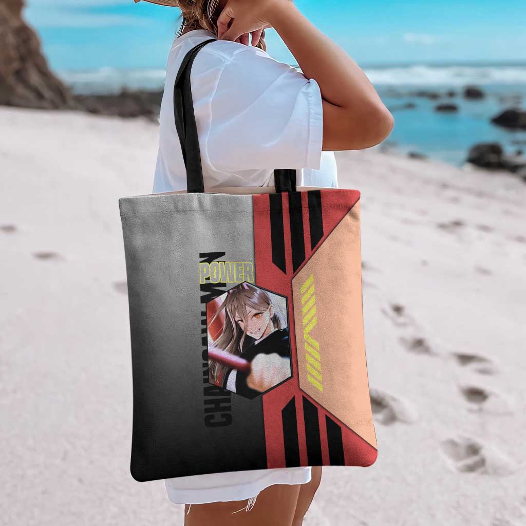 Power from Chainsaw Man Tote Bag with Cat in Hand and Stylish Pose Design - The Mazicc