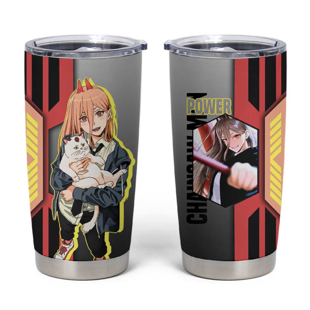 Power from Chainsaw Man Tumbler Cup with Cat in Hand and Stylish Pose Design - The Mazicc