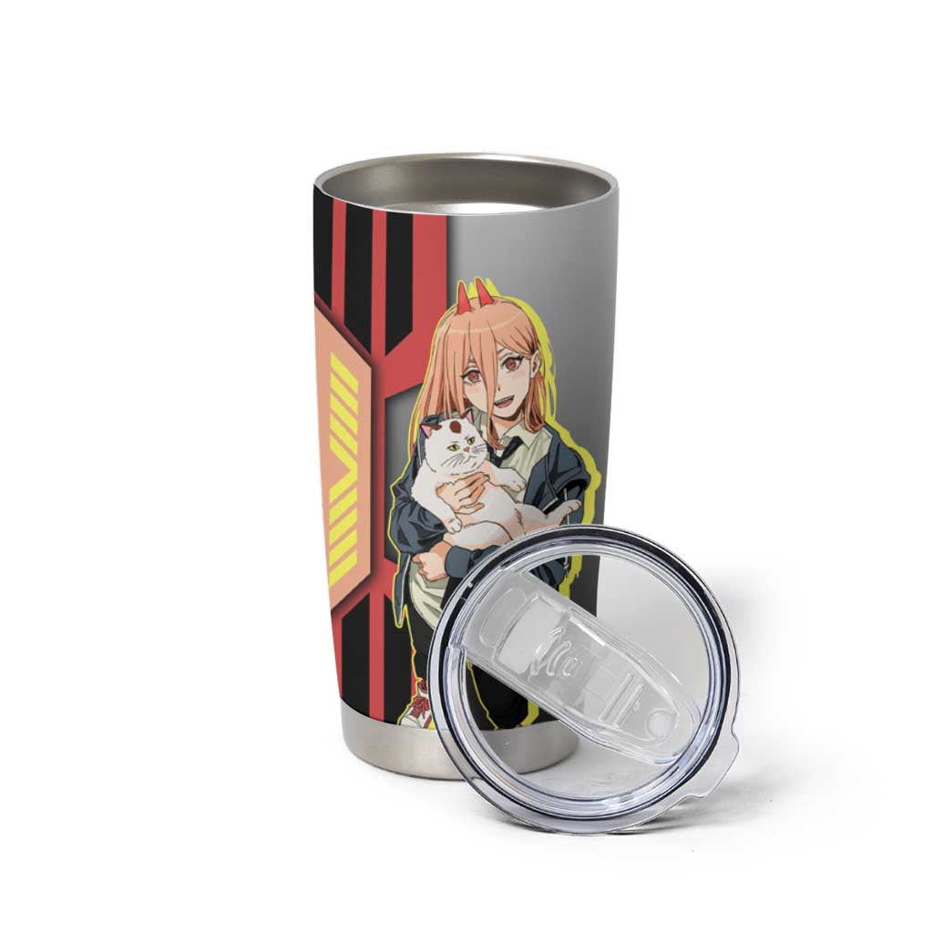 Power from Chainsaw Man Tumbler Cup with Cat in Hand and Stylish Pose Design - The Mazicc