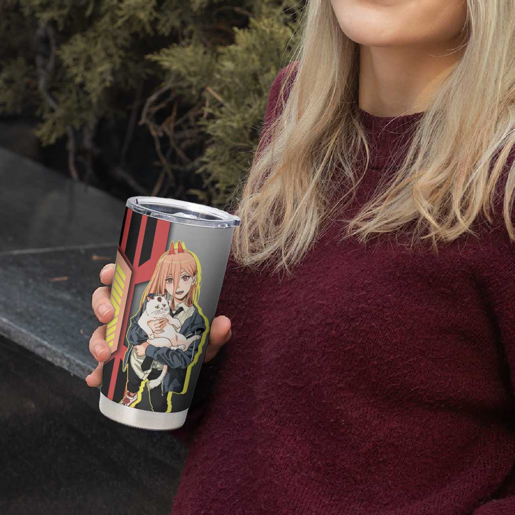 Power from Chainsaw Man Tumbler Cup with Cat in Hand and Stylish Pose Design - The Mazicc
