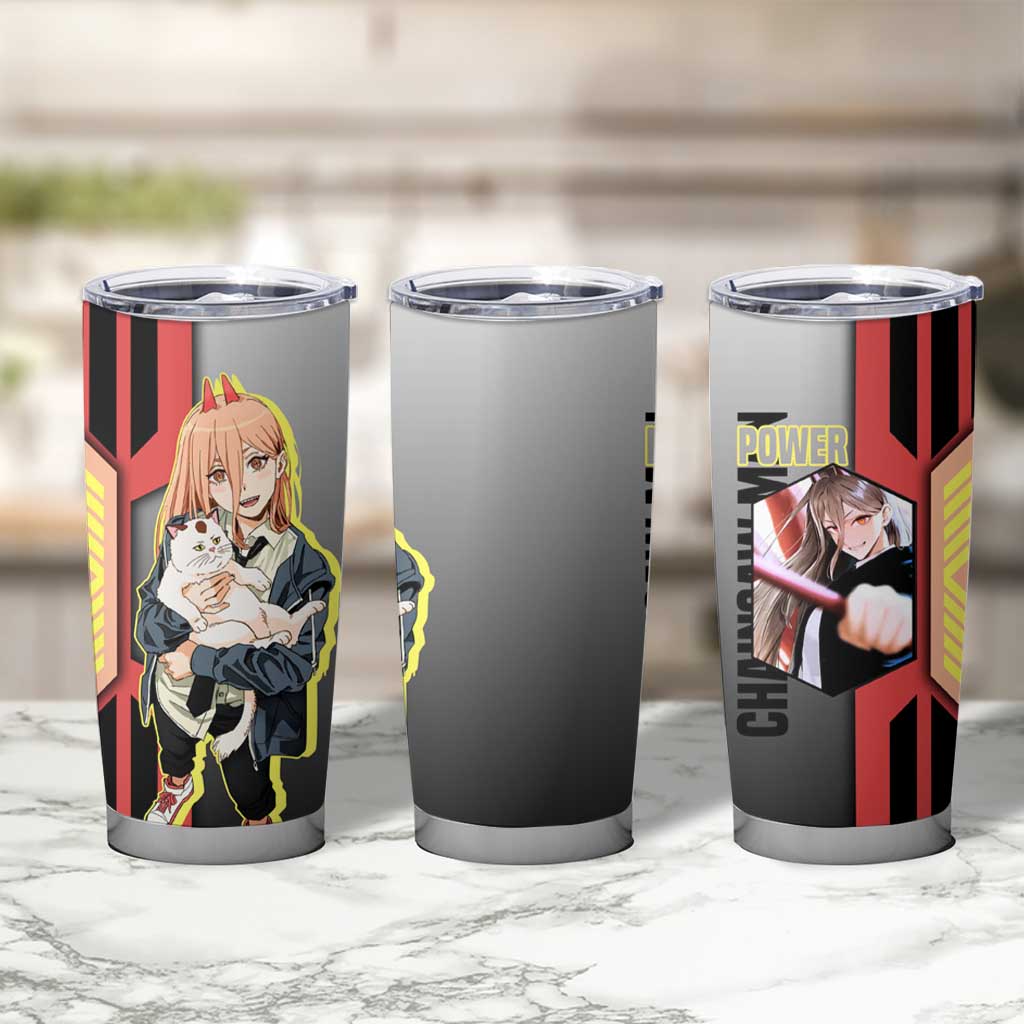 Power from Chainsaw Man Tumbler Cup with Cat in Hand and Stylish Pose Design - The Mazicc