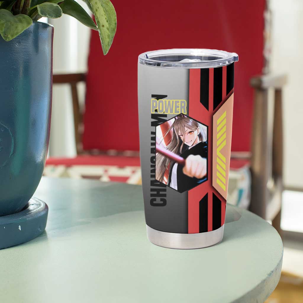 Power from Chainsaw Man Tumbler Cup with Cat in Hand and Stylish Pose Design - The Mazicc