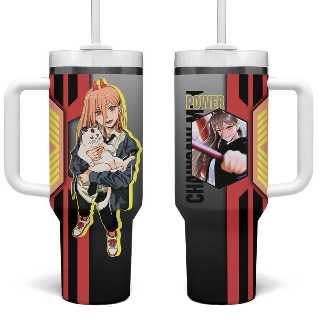 Power from Chainsaw Man Tumbler With Handle with Cat in Hand and Stylish Pose Design - The Mazicc
