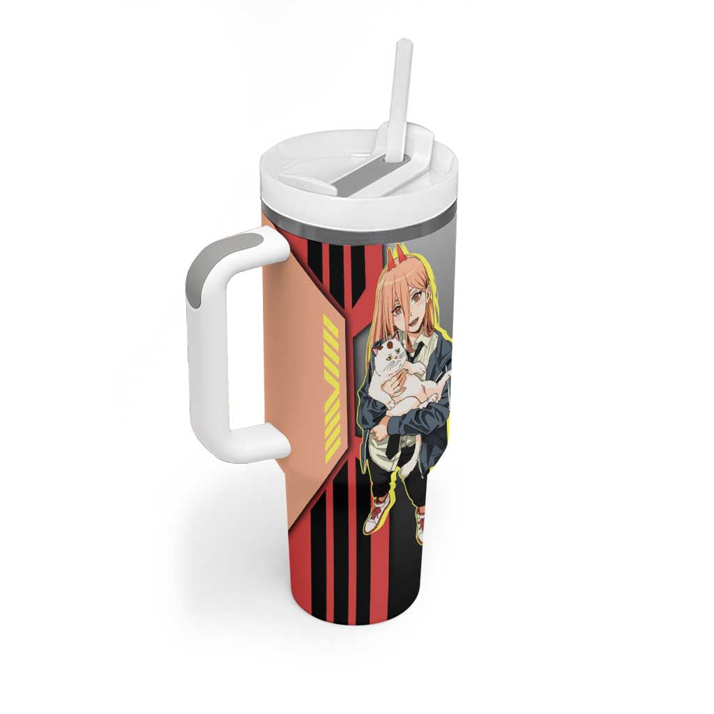Power from Chainsaw Man Tumbler With Handle with Cat in Hand and Stylish Pose Design - The Mazicc