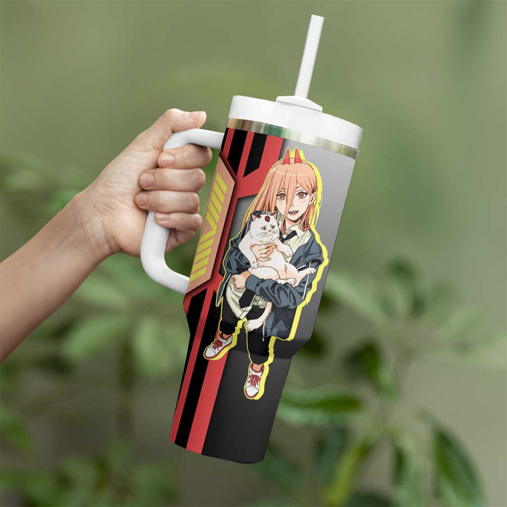 Power from Chainsaw Man Tumbler With Handle with Cat in Hand and Stylish Pose Design - The Mazicc