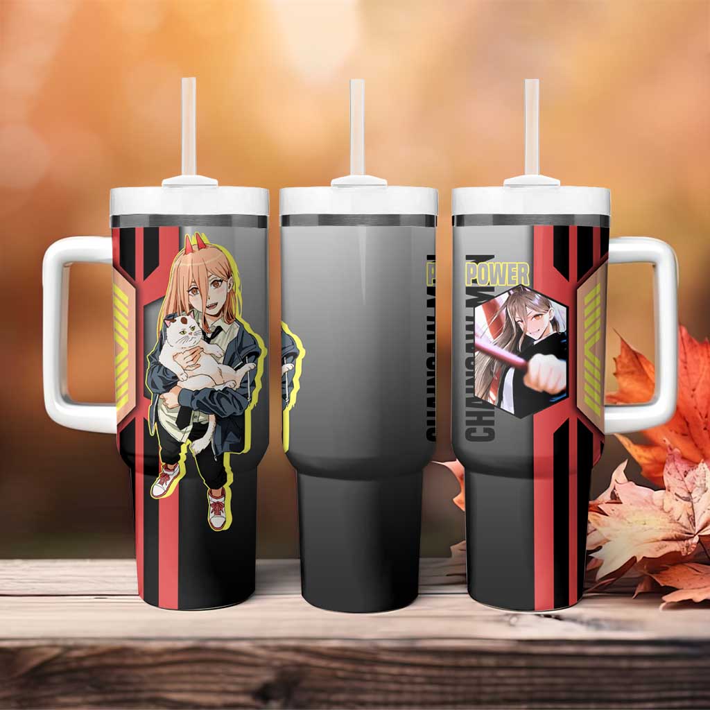 Power from Chainsaw Man Tumbler With Handle with Cat in Hand and Stylish Pose Design - The Mazicc