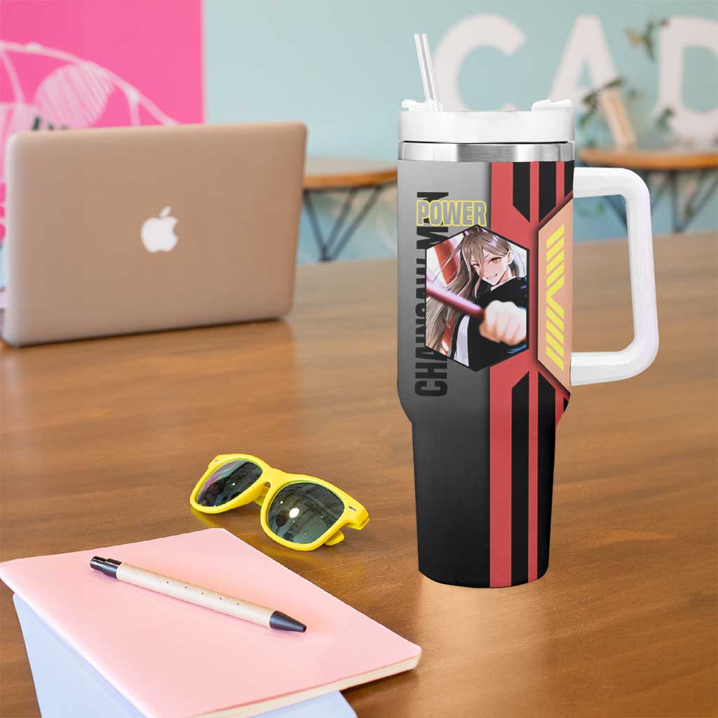 Power from Chainsaw Man Tumbler With Handle with Cat in Hand and Stylish Pose Design - The Mazicc